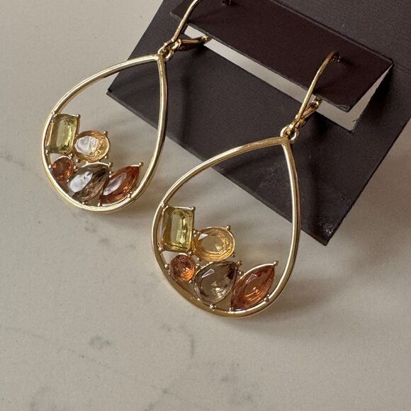 NWT Dangle Stained Glass Teardrop Gold Earrings - Picture 6 of 9